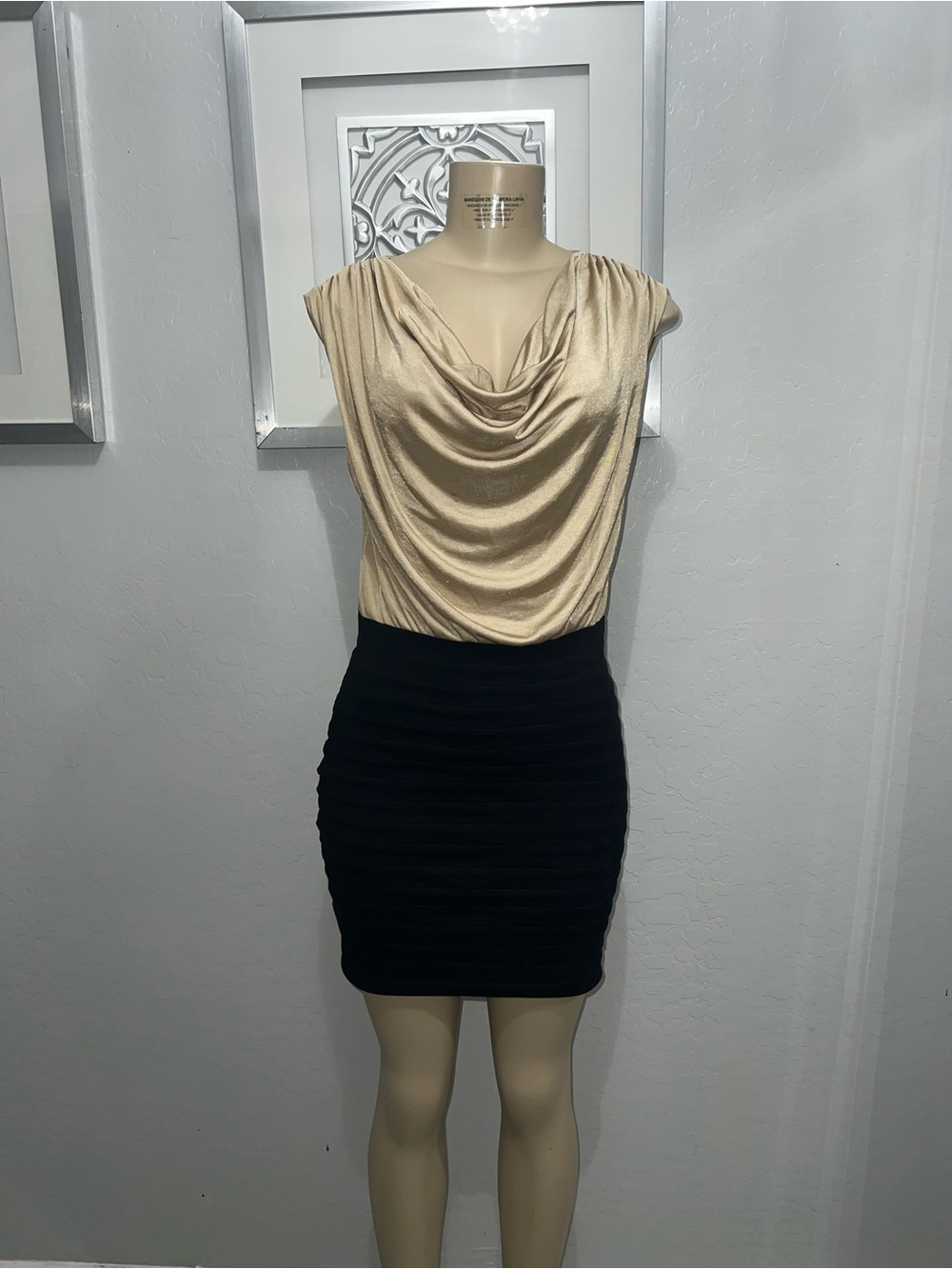 Express Gold and Black Evening Dress